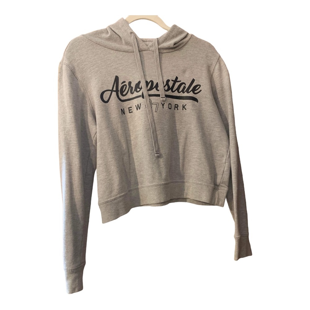 Aeropostale Gray Hooded Drawstring Cropped Banded Bottom Size M Cotton Blend